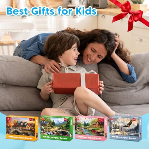 4-Pack 100 Piece Puzzles for Seniors Country Life Large Piece Puzzles for Seniors Puzzle Dementia Alzheimer's Products Activities for Elderly Adults Kids Puzzle for Kids Ages 6-8 8-10 - style: Country Life