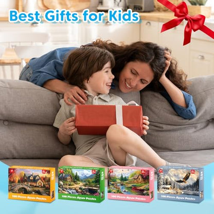 4-Pack 100 Piece Puzzles for Seniors Country Life Large Piece Puzzles for Seniors Puzzle Dementia Alzheimer's Products Activities for Elderly Adults Kids Puzzle for Kids Ages 6-8 8-10 - style: Country Life