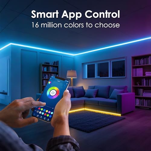 hyrion 50ft USB-Powered RGB LED Strip Lights, Music Sync & Sound-Reactive Color Changing Lights for Bedroom, TV Backlight, Gaming Setup, Bluetooth, IR Remote & Smart App Control | Enjoy Music Sync, Color Changing Lighting, IR Remote Control, Perfect for T