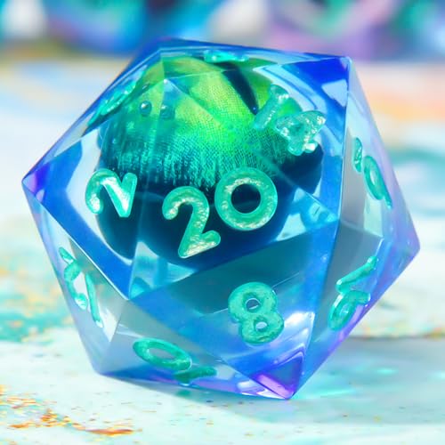 Single Liquid core D20 DND Dice-22MM Dargon Eye 20 sideds Resin Sharp Edged Resin Dice for Dungeons and Dragons, RPG, Polyhedral Roleplaying Games MTG Table Games(Green Purple) - color: D20-green Purple