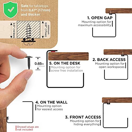Under Desk Cable Management Tray - No Drill Organizer for Glass Desk. Perfect Standing Cable Management Rack (Black Wire Tray - Single 17'')