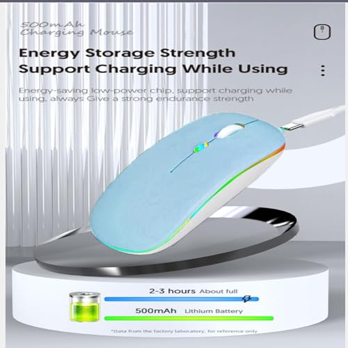 Guiheng Wireless Bluetooth Mouse,LED Dual Mode Rechargeable Silent Slim Laptop Mouse,Portable(BT5.2+USB Receiver) Dual Mode Computer Mice,for Laptop,Desktop Computer,ipad Tablet,Phone,TV (Blue) - color: blue