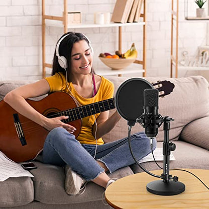 Multifunctional Desktop Microphone Stand, Adjustable Mic Stand Desk with Pop Filter, Shock Mount, Microphone Clip, 5/8" to 3/8" Metal Screw Adapter (Pack of 2) - size: Round Base (Pack of 2)