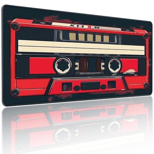 Retro Cassette Tape Design Mouse Pad, 35.4 x 15.7 Inches Gaming Desk Mat with Non-Slip Base for Home Office School Business - color: Retro Cassette Tape