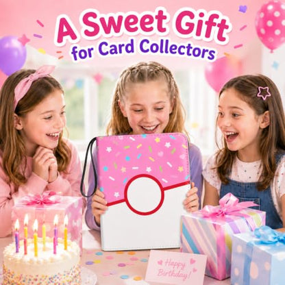 9 Pocket Card Binder 900 Card Holder Album, Pink Donut Trading Cards Holder Zipper Binder for Girl Teen Collection (Pink Donut, 900 Pocket) - color: Pink Donut, size: 900 Pocket