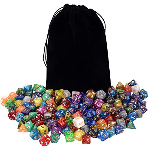 175 Pcs Bulk DND Dice Sets, Polyhedral RPG Dungeons and Dragons Dice, MTG | 25 Set, 25 Colors, D&D Dice, Large Flannel Bag, D4 to D20 Table Games, Pound of Dice, Party Favors