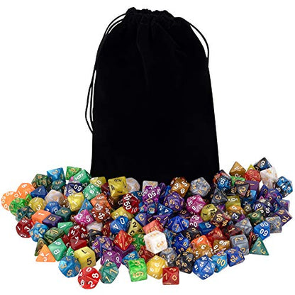 175 Pcs Bulk DND Dice Sets, Polyhedral RPG Dungeons and Dragons Dice, MTG | 25 Set, 25 Colors, D&D Dice, Large Flannel Bag, D4 to D20 Table Games, Pound of Dice, Party Favors