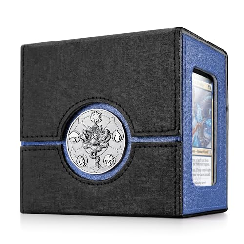 Kabinka MTG Deck Box for Commander Card Deck Box with Dice Tray | Holds 100 Double-Sleeved Cards, for TCG/PTCG, Patented Design, with 35PT Magnetic Card Holder (Black& Blue, Lotus) - color: A3-Black& Blue, Lotus