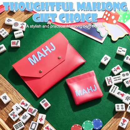 2 Pcs Leather Mahjong Card Bag Clutch Pouch Holder with PU Squeeze Dice Bag Mahjong Accessories Protector Cover Case for MAHJ Lover Playing Game Night(Hot Pink) - color: Hot Pink