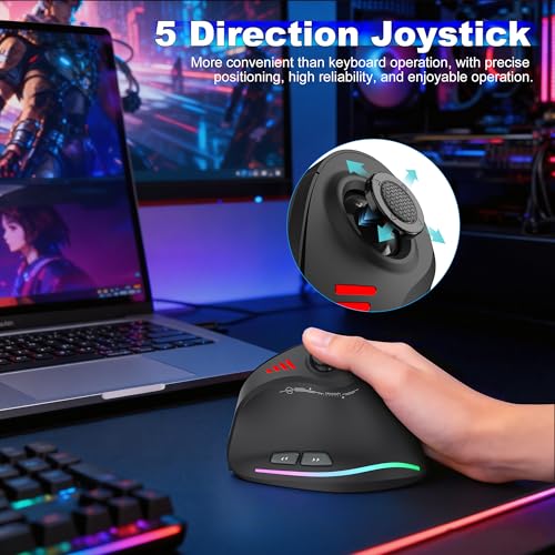 TRELC Wireless Gaming Mouse with 5 D Rocker, 24000 DPI/11 Programmable Buttons, Vertical Ergonomic Mouse for 2 Devices Connection (BT+2.4GHz), Rechargeable Mice for PC/Laptop/E-Sports/Gamer - color: Black