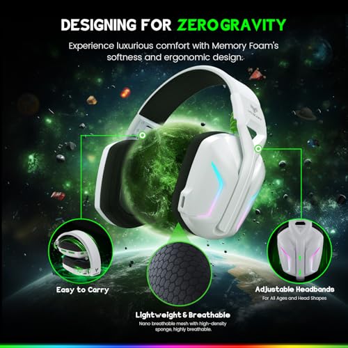 WESEARY Wireless Gaming Headset for Xbox Series X|S, Flux White | 2.4GHz Ultra-Low Latency Headset with Noise Cancelling Mic for PC, PS5/4, Switch, Mac, 3D Surround Sound, Bluetooth 5.4, 50Hr