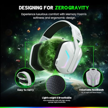 WESEARY Wireless Gaming Headset for Xbox Series X|S, Flux White | 2.4GHz Ultra-Low Latency Headset with Noise Cancelling Mic for PC, PS5/4, Switch, Mac, 3D Surround Sound, Bluetooth 5.4, 50Hr