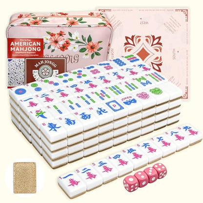 American Mahjong Tile Set, 166 Tiles (1.2”), Cute Mini Tiles-Champagne Gold | Mahjong Tile Set with Carrying Bag, Dice, Mat, Portable Travel Complete Game Set for Home Outdoor Enthusiast Gift - color: Champagne Gold
