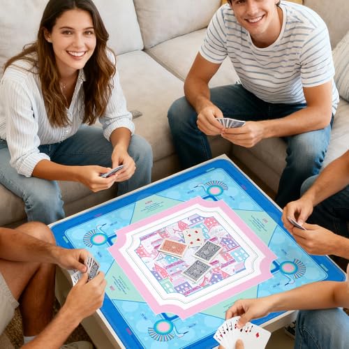 KUNTE Mahjong Mat, Blue, 32"x32" | Non-Slip, Quiet, Waterproof, Foldable, American Mahjong - color: Sweet Town