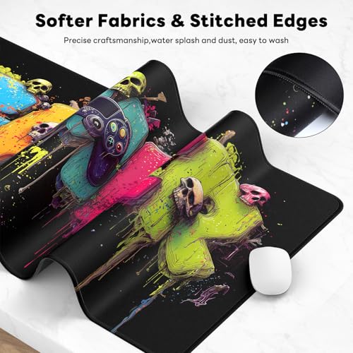 Large Gaming Mouse Pad, XL Desk Protector, Non-Slip Base | 31.5x15.7 in Extended Desk Mat with Stitched Edges for Keyboard, Work, Game, Office, Home PC and Laptop - color: Gamer Art