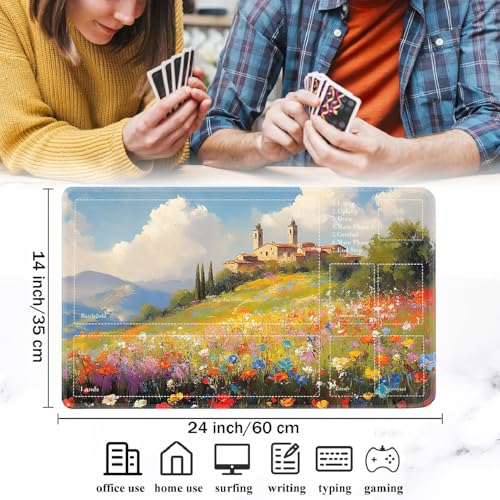 for MTG Card Playmat with Zones-Includes A Storage Bag and 6 Dice, 24 x 14 inches for TCG Playmat with Non-Slip Rubber, Game Mat, Hillside Village - color: Yux-playmats-2-2A-284