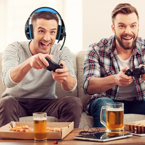 Wired Gaming Headset with Microphone for Computer Black and Blue Over-Ear Gaming Headphones with Adapter Cable for PC and Console 3.5mm Jack and Streaming