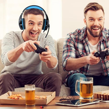 Wired Gaming Headset with Microphone for Computer Black and Blue Over-Ear Gaming Headphones with Adapter Cable for PC and Console 3.5mm Jack and Streaming