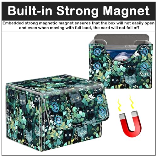Card Deck Box for MTG Trading Cards with Magnetic Closure,Premium Card Storage Box Case Cover for TCG CCG Magic Cards,Cat Green Leaves - color: Cat Green Leaves