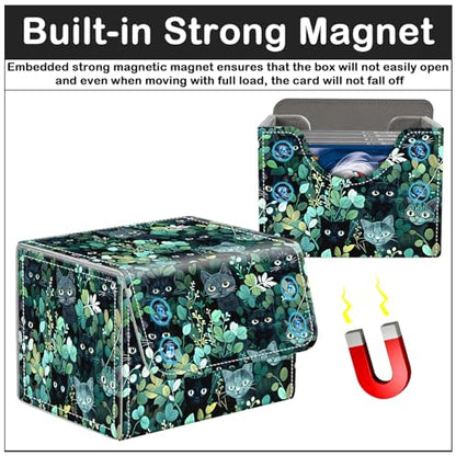 Card Deck Box for MTG Trading Cards with Magnetic Closure,Premium Card Storage Box Case Cover for TCG CCG Magic Cards,Cat Green Leaves - color: Cat Green Leaves