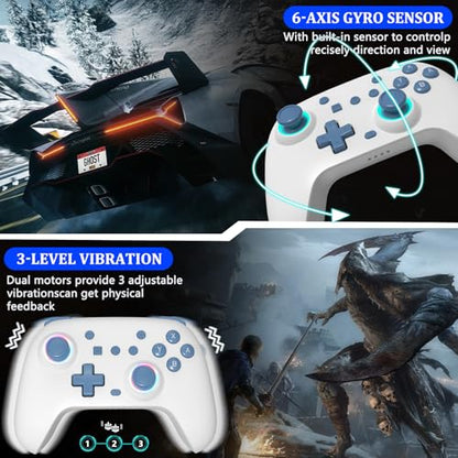 SZYUYU Switch Controller for Switch 2,Switch Pro Controller for Switch/OLED/Lite/PC with 7 Colors LED Light/3-level TURBO Adjustable,4-Speed Dual Vibration/Hall Effect Sticks/Wake Up/Gyro Axis Motion (White) - color: White