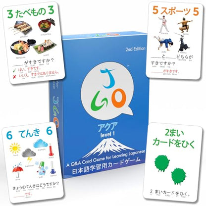 AGO JGO Japanese Language Card Game for Beginners! Learn Japanese by Playing a Fun Conversational Card Game! - style: JGO Aqua (Level 1)