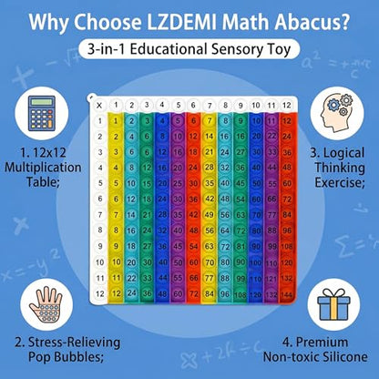 Multiplication Learning Board, 12x12 Multiplication Tables, Push Bubble Sensory Classroom & Home Learning Multiplication Chart Tool，Fidget Game for Teachers to Create a Variety of Math Operations - size: White-edged rainbow
