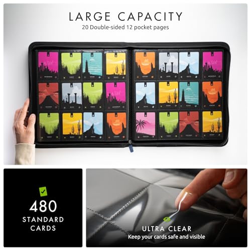 Vault X 12 Pocket Zip Trading Card Binder 480 Cards Exo-Tec (Blue) | Holds 480 standard-size TCG cards in 20 side-loading 12-pocket pages. Padded, water-resistant Exo-Tec cover. - color: Blue, size: 12 Pocket