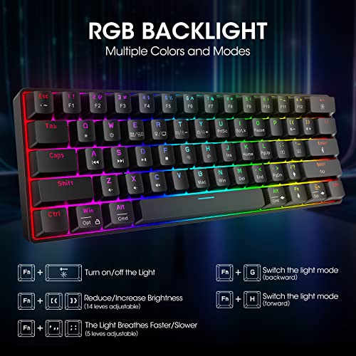 KOORUI 60% Gaming Keyboards, 61 Keys Wired Ultra-Compact Mechanical Keyboard 26 RGB Backlit with Red Switch Mini Keyboards for Windows MacOS Linux - color: Blue Switch