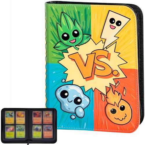 3D Card Binder for Pokemon - Stunning 3D Raised Pk Types Design in PU Leather with Zipper - Includes 4 Pocket Pages for 160 Cards. Great Sleeve Album/TCG Holder/Trading Card Collection Book Gift. - color: Poke Types Compact Version