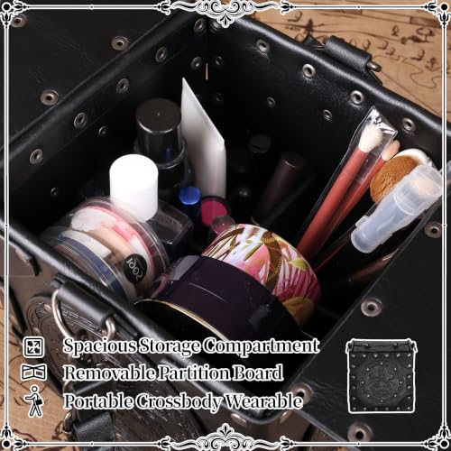 HiiFeuer Medieval Alchemist Crossbody Bag, Embossed Leather Riveted Potion Box with Bottles, Wizard Storage Box for Ren Faire (Black A) - color: Black A