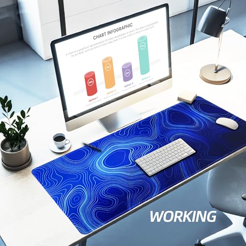 Large Mouse Pad-70x30 Blueline | Non-Slip Rubber Base 27.5x11.8IN Computer Desk Mat for PC,Mac,Laptop-Stitched Edges and Smooth Surface for Office,Home,Work - color: 70x30 Blueline