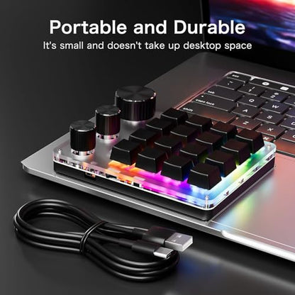 Programmable Macro Keyboard, 16 Keys 3 Knob Mini Mechanical Gaming Keypad Multifunctional Macropad with USB Wired Bluetooth Mode Volume Controller (Black) - color: Black