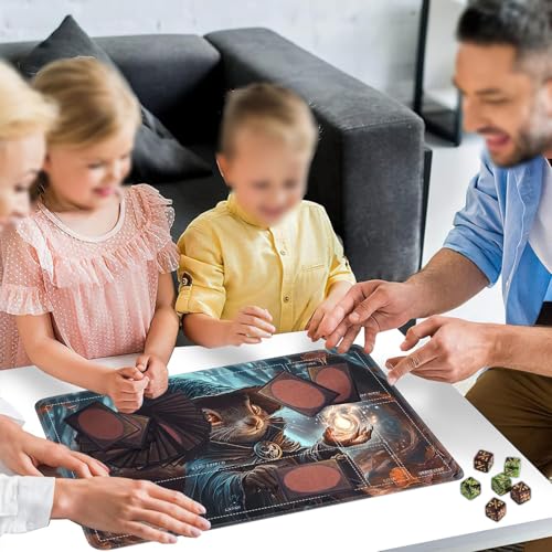 for MTG/TCG Playmat with Zones, 24 x 14 inches Trading Card Playmat with A Storage Bag and 6 Dice, Non-Lip Rubber Bottom Game Desk Mat, Squirrel Wizard in The Forest - color: Yux-playmats-2-3A-259