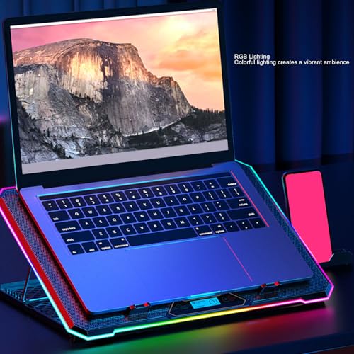 Gaming Laptop Cooling Pad, RGB Laptop Cooler Stand, 8 Levels Height Adjustable, Laptop Cooler with 2 USB Ports for Various Devices from 12 to 19 Inches (14 Fans)
