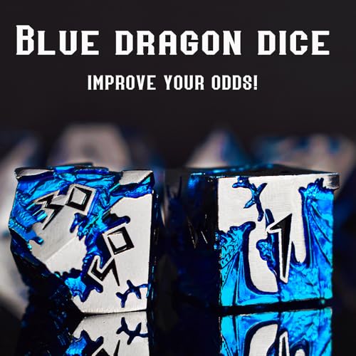 Rule Dice - D&D Dice Set, Metal Dice Sets, Dungeons and Dragons Dice Set with Gift Box, D20 D4 D12 D10 D% D8 D6, Blue Dragon Style Gaming DND Dice for MTG RPG TTPRG (Silver Black) - color: Silver Black