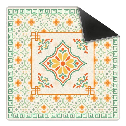 Orange and Green Chinoiserie Floral Mahjong Mat 31.5 x 31.5 in,Abstract Art Chinese Non-Slip Noise Reduction Gaming Mat for Table American Mahjong Poker Board Games Card Games Dominoes - color: Orange Green Abstract Floral Pattern Mahjong Mat