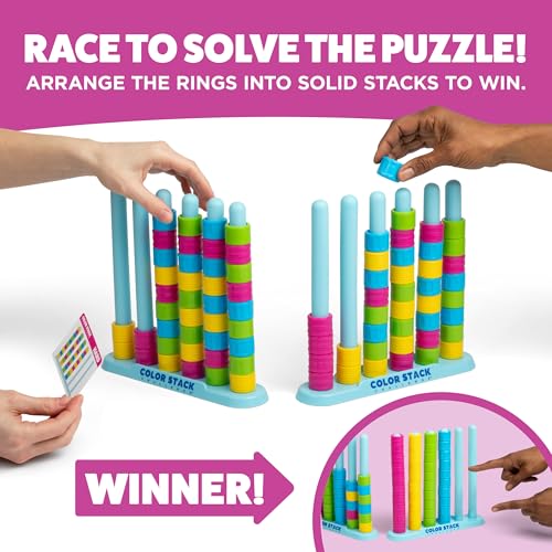 Color Stack Challenge by Relatable – A Fast-Paced Color Matching Puzzle Game for Fun Parties and Family Game Night. Includes 2 Stack Racks, 50 Challenge Cards, 80 Rings & Instructions - style: Color Stack