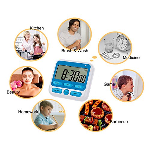24-Hours Digital Kitchen Timer, Upgraded 12-Hour Display Clock, Big Digits, Loud Alarm, Magnetic Backing Stand, Count-Up & Count Down, Kids Timers for Cooking Baking Classroom Teachers Games(4 Pack) - color: W+b+p+g