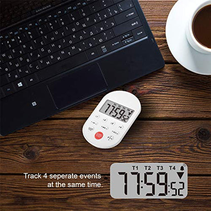 Digital Table-top Timer, 4 Activities Count Down/Count up,Real-time Clock Display,Buzzer Alarm Reminder for Kids and Adults,Time Management for Gym Reading Camping Hiking (White) - color: White