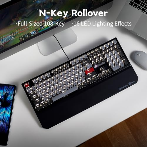 Hexgears X5 Wireless Mechanical Keyboard, Dual-Mode 2.4G/USB-C Ergonomic Full Size 108 Keys Keyboard, Kailh Box 3.0 Linear Switch, N-Key Rollover, Backlit Gaming Keyboards with Wrist Rest (Dark) - color: Dark Knight-X5, size: Linear
