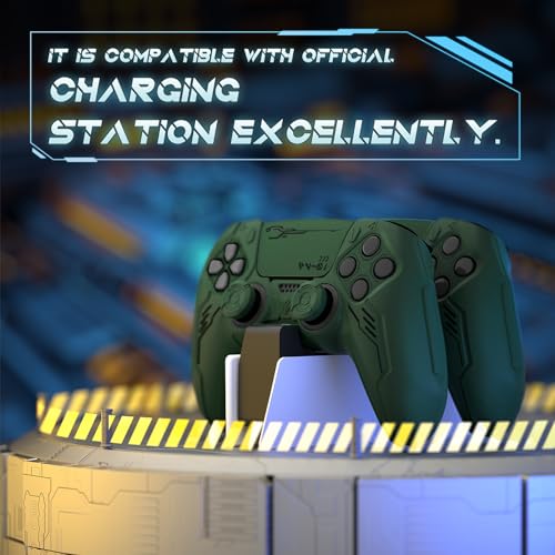 PlayVital Mecha Edition Silicone Cover Compatible with ps5 Controller with 2 Joystick Caps and 6 Stickers, Shockproof Non-Slip Grip Protector Accessories, Fits for ps5 Charging Station - Racing Green - color: Racing Green