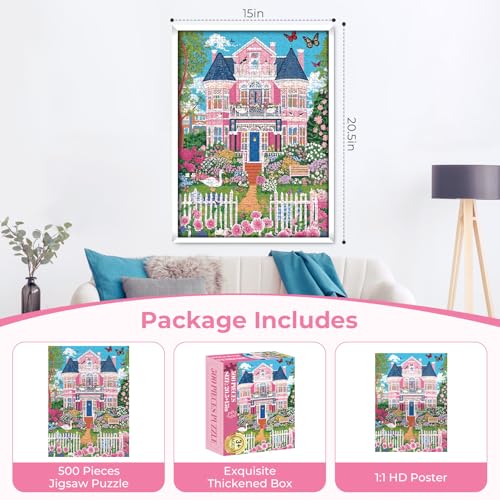 Puzzles for Adults 500 Pieces,Beautiful Manor Puzzle for Adults 500 Pieces,Spring Garden House Jigsaw Puzzles for Seniors, Perfect for Game Nights Giving Puzzles,20.5x15 in - style: Sunshine Villa