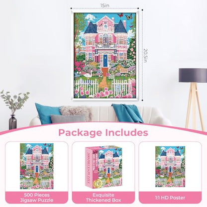 Puzzles for Adults 500 Pieces,Beautiful Manor Puzzle for Adults 500 Pieces,Spring Garden House Jigsaw Puzzles for Seniors, Perfect for Game Nights Giving Puzzles,20.5x15 in - style: Sunshine Villa