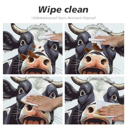 Famame Farm Cow Open Mouth Round Fitted Tablecloth with Elastic Protector Table Kitchen Dinner Waterproof Oil-Proof Table Covers Fits 40"-44", Small - color: Farm Cow Open Mouth, size: Small (40"-44")