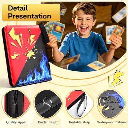 Card Binder 9 Pocket, 1080 Cards Trading Card Binder with 60 Removable Sleeves, Portable Card Binder with Zipper Suitable for TCG, CCG, Sports Cards, Card Sleeves Made of Premium PP Material for Gift