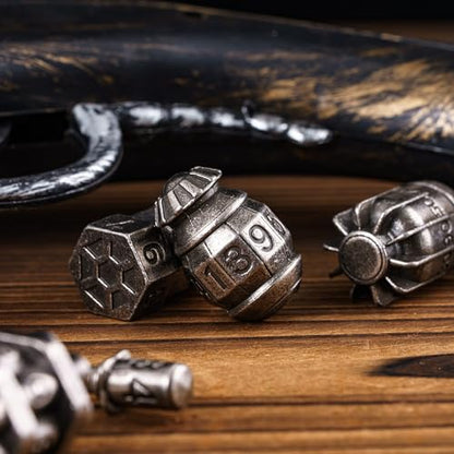 UDIXI Metal Dice Set D&D 7PCS RPG Polyhedral Metal DND Dice Set Nickel | Bomb Shape, Solid Metal, Cool Design, Leather Pouch Packaging, for Dungeons and Dragons Role Playing Games Tabletop Games - color: Silver