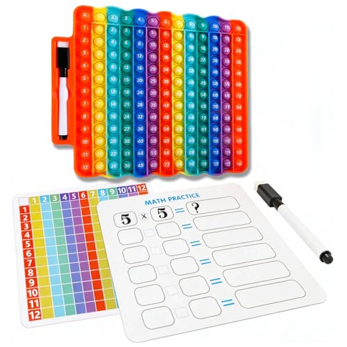 e3 Multiplication Table Game Pop Fidget Learning Toy Educational Math Game Board with Marker Rainbow Colors Educational Multiplication pop 12x12 Board Math Addition Stress Toy - color: Rainbow and Pen