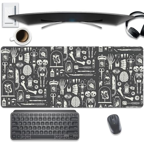 Human Skeleton Medical Mouse Pad,Large X Ray Mousepad Desk Pad with Stitched Edges,Non-Slip Waterproof Rubber Base Mouse Mat for Office Computer Keyboard Laptop Home 27.5x11.8 in - color: X-Rays