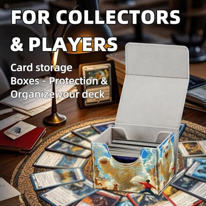 Trading Card Storage Box, Holds 100+ for MTG Cards, Premium PU Leather with Magnetic Closure, Giant White Cat And A Boy Durable Deck Box for Magic the Gathering, Trading Card Games - color: Giant White Cat And A Boy